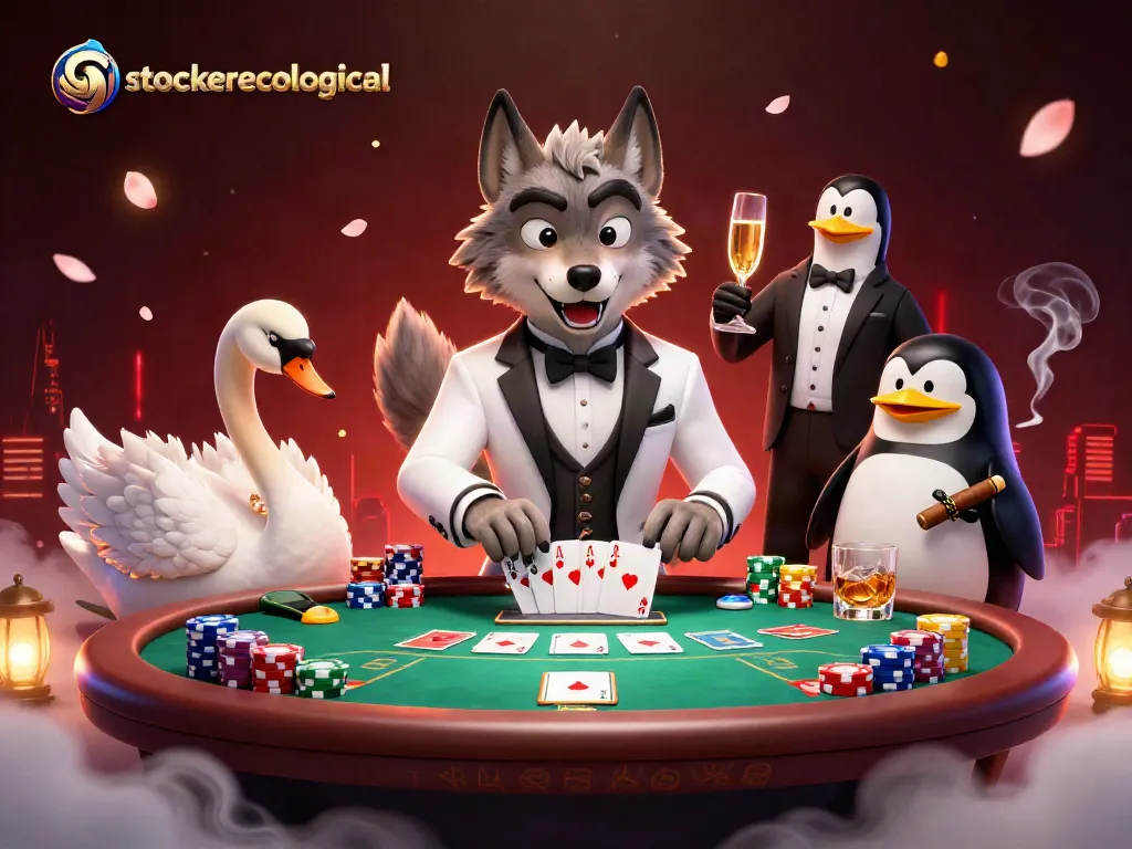 Engage in fun games at stoeckerecological's illustrated casino scene with vibrant characters and rich elements.