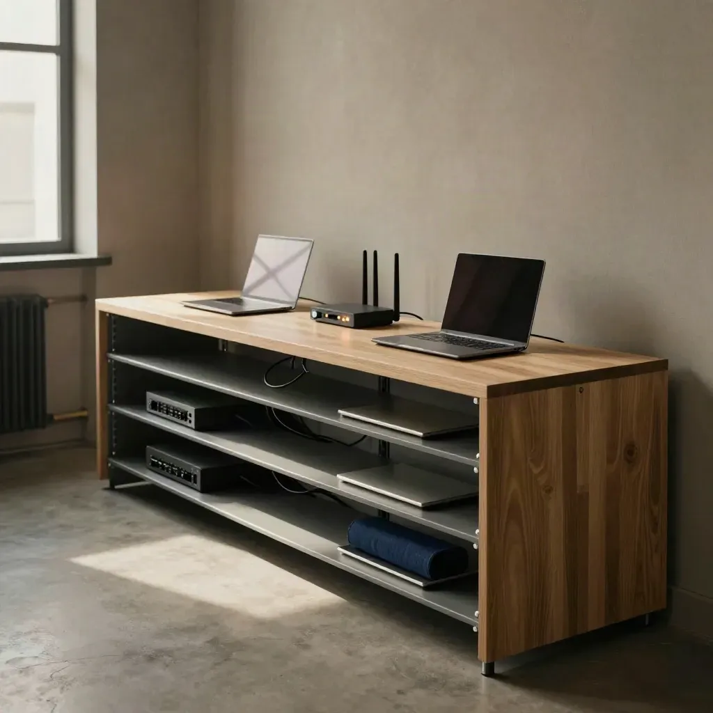 Sala operativa SaaS casi vacía, con racks, cables ocultos y luz cálida de tarde.
